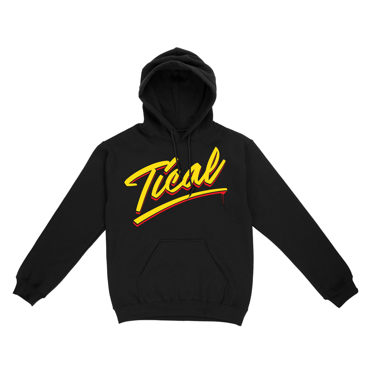 TICAL Hand Lettered Pullover Hoodie Black and Yellow