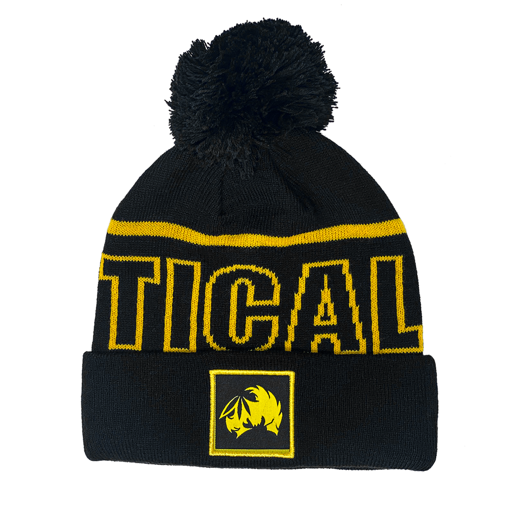 TICAL Block Knit Cuffed Beanie with Pom Black and Yellow