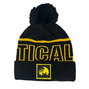 TICAL Block Knit Cuffed Beanie with Pom Black and Yellow