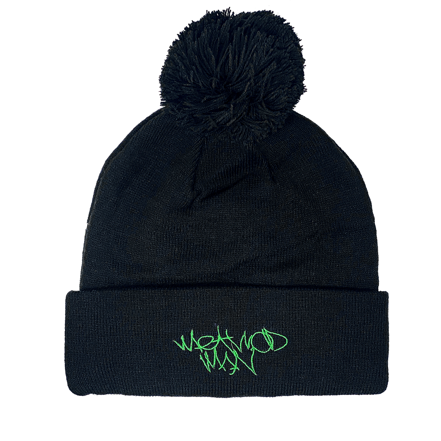 TICAL Hand Lettered Knit Cuffed Beanie with Pom Green and Black