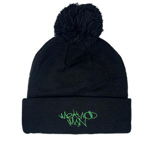 TICAL Hand Lettered Knit Cuffed Beanie with Pom Green and Black