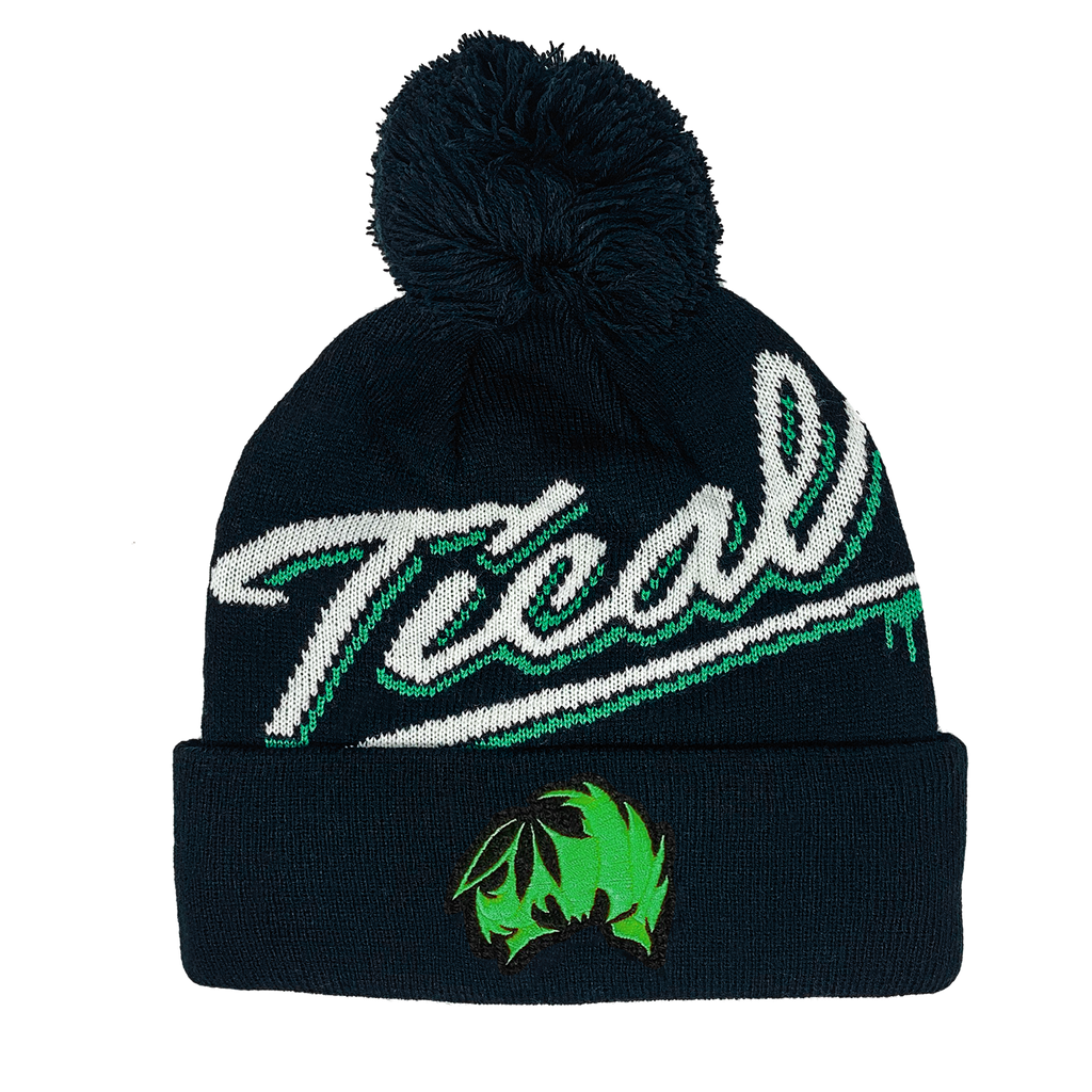 TICAL Hand Lettered Knit Cuffed Beanie with Pom Green and Black